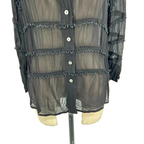 Cleobella Autumn Sheer Blouse Black Button‎ Down Size Small - Picture 4 of 10
